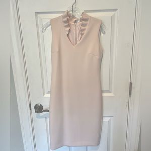 Calvin Klein Sleeveless V-Neck Ruffle Collar Sheath Dress 4 Blush Pink